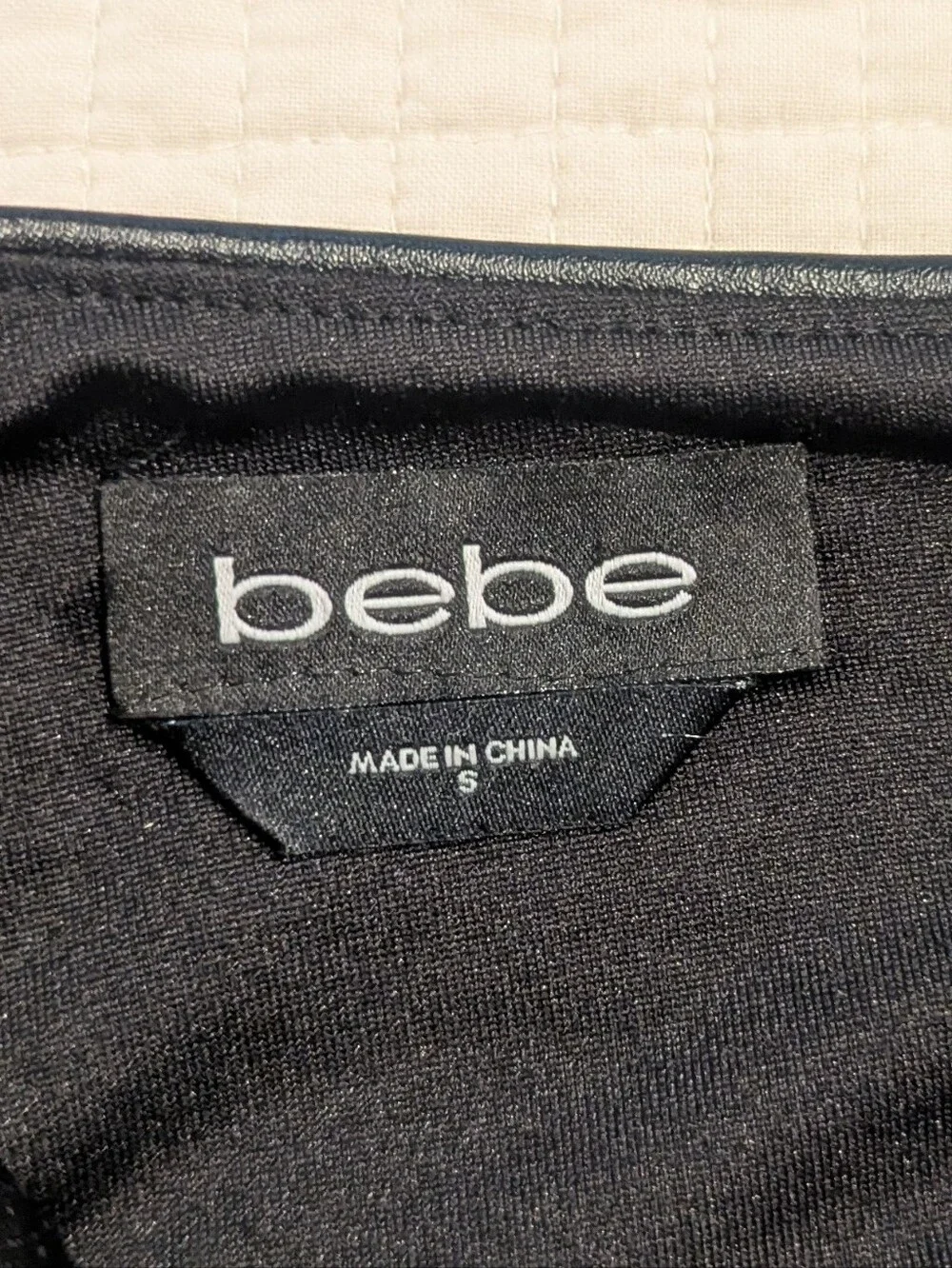 BEBE Black Ponte Leggings with Faux-Leather High Waist & Gold Hardware Small